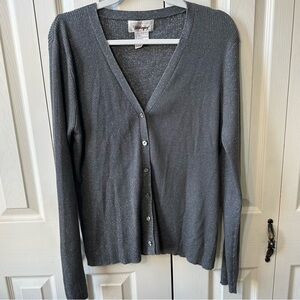 Worthington Women’s Metallic Ribbed Knit V-neck Button Down Sweater Size XL